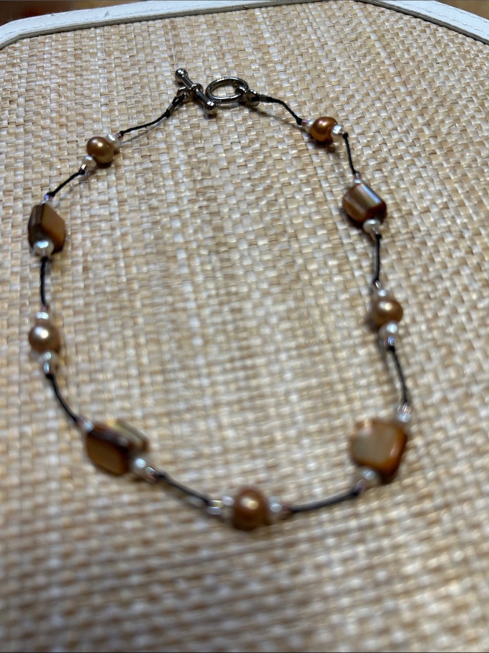 Delicate Brown Beaded Bracelet with Toggle Clasp